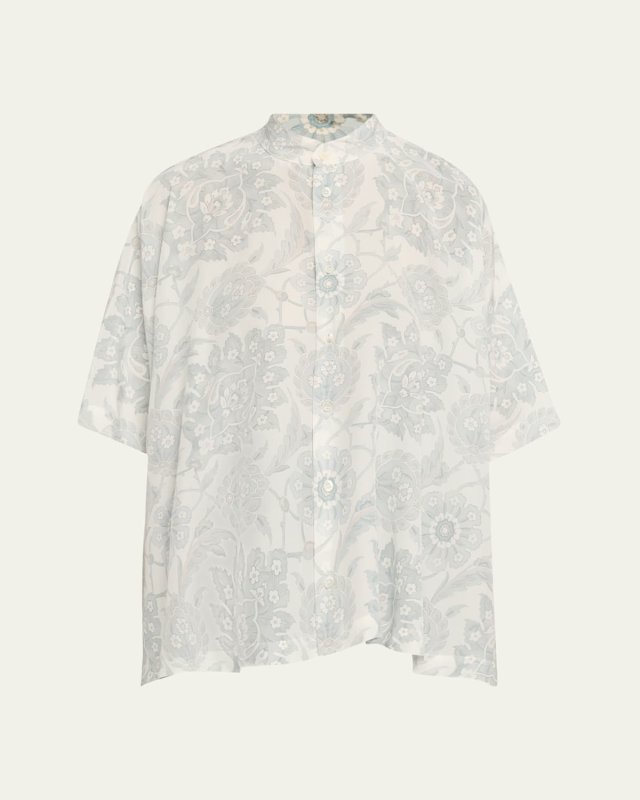 Collarless Longer Back Kaftan Shirt (Mid Plus Length)